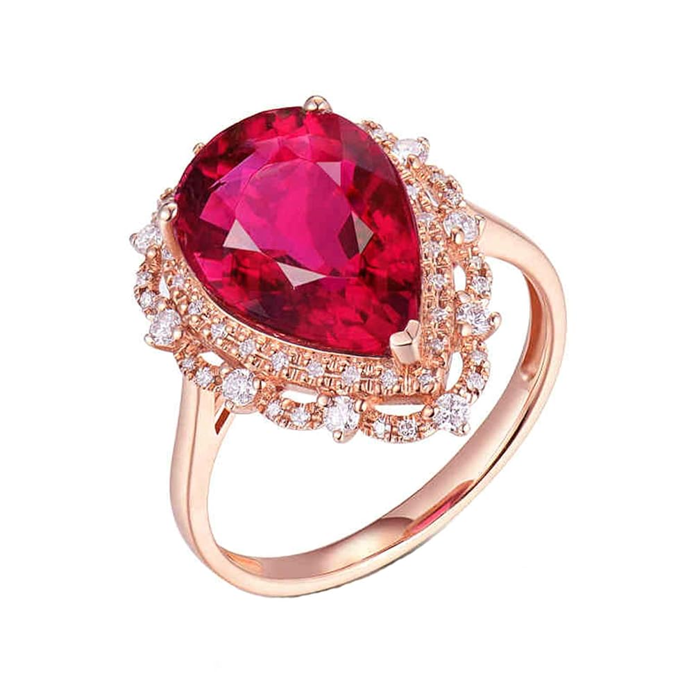 Anelli Fidanzamento Donna, Anello Donna Fidanzamento Oro 18K Lusso Goccia D'Acqua 4ct Tormalina con Diamante 0.25ct Anelli Oro Rosa
