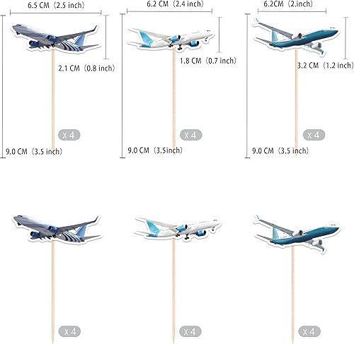 Miniatura 6 de Gexolenu 24 piezas de lindos adornos para cupcakes de avión de nube con purpurina azul de doble cara para decoración de baby shower, boda,