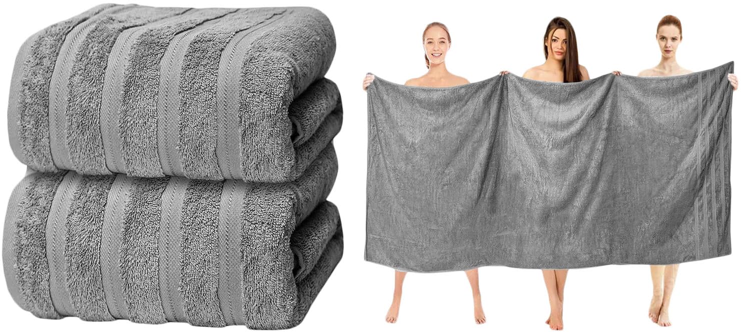 ZZZMRH Luxury 2 Pk Silver Bath Sheets Premium Quality 100% Combed Cotton 650 GSM Jumbo Bath Sheet Set Quick Dry Towels Bath Sheets Highly Absorbent 2 Silver Extra Large Bath Towels