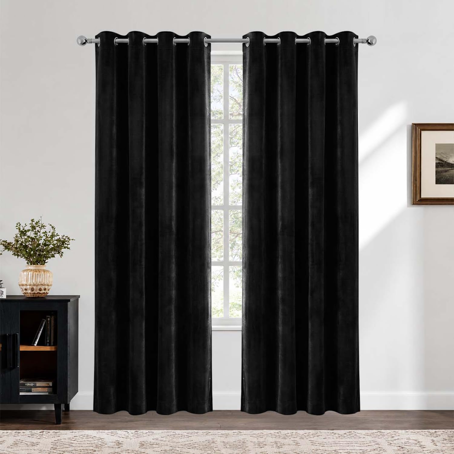 Hafaa Velvet Curtains for Bedroom 46X90 Black Blackout Curtains 2 Panels