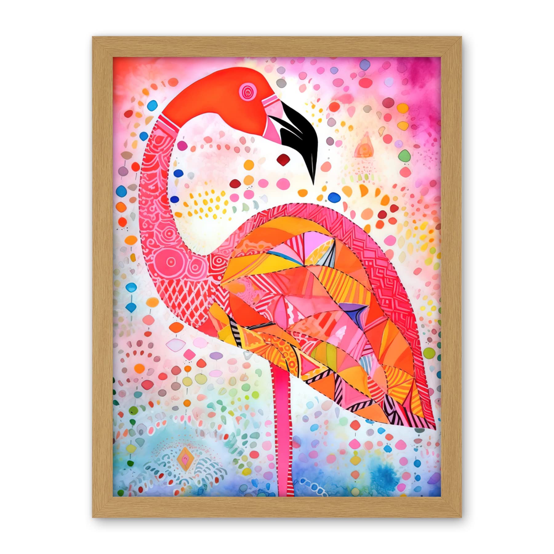 Artery8 Flamingo Folk Art Watercolour Painting Artwork Framed Wall Art Print 18X24 Inch