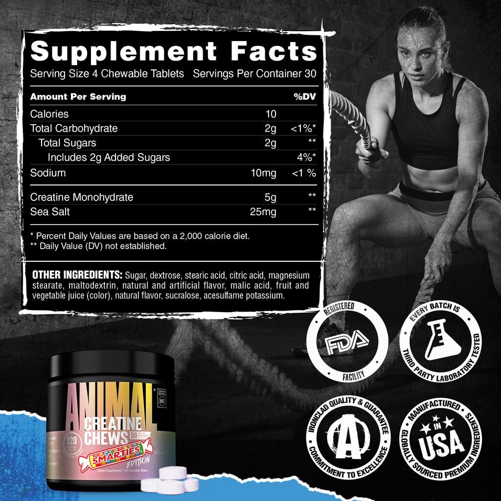 Animal Creatine Monohydrate Chews for Men & Women | Smarties 120 Count — Amazon image 7
