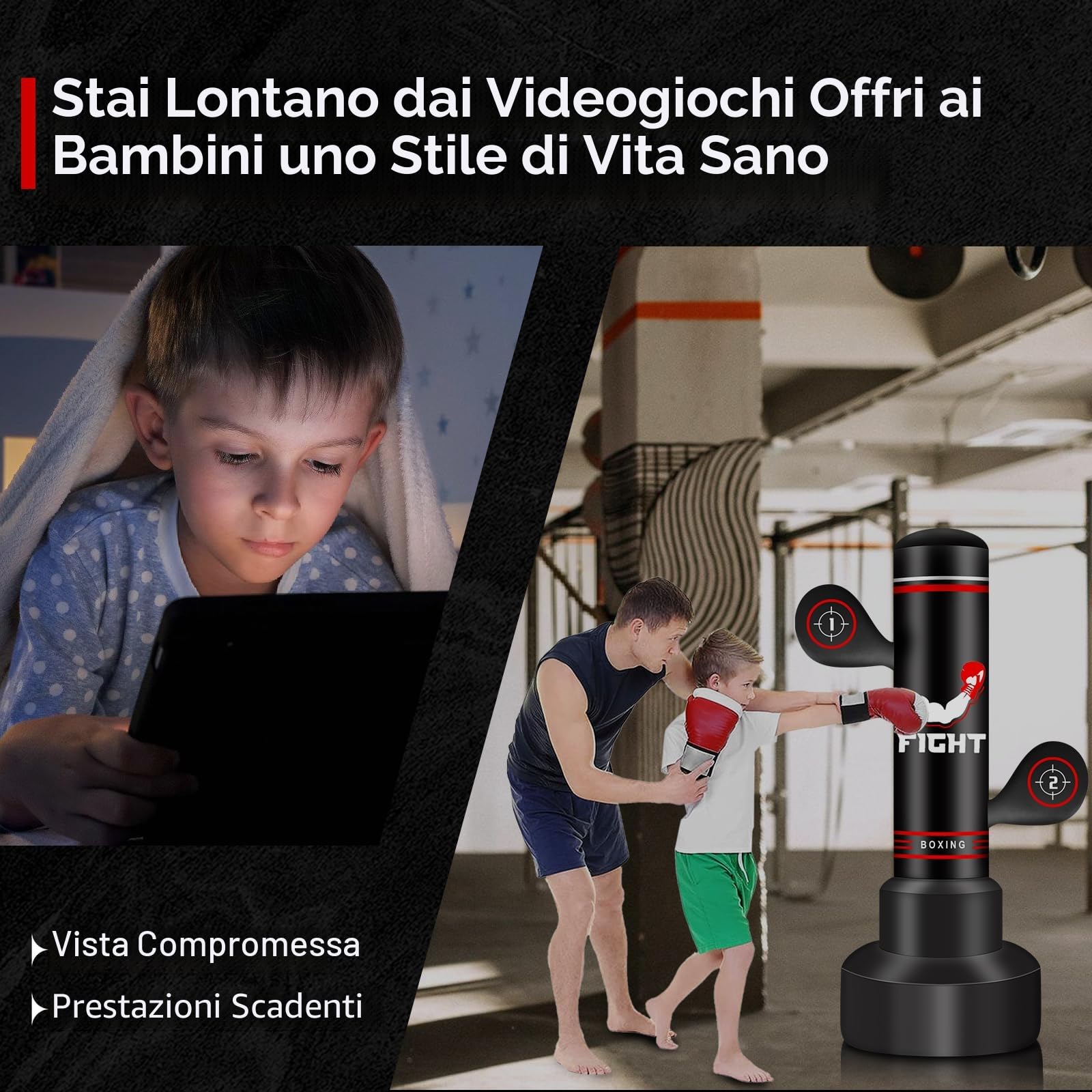 NZQXJXZ Sacco da Boxe da Terra per Adulti, 180cm Sacco da Boxe Autoportante con Guantoni da Boxe, Pompa, Corda per Saltare e Palla per Riflessi, Sacco da Box Gonfiabile per Allenamento MMA Fitness