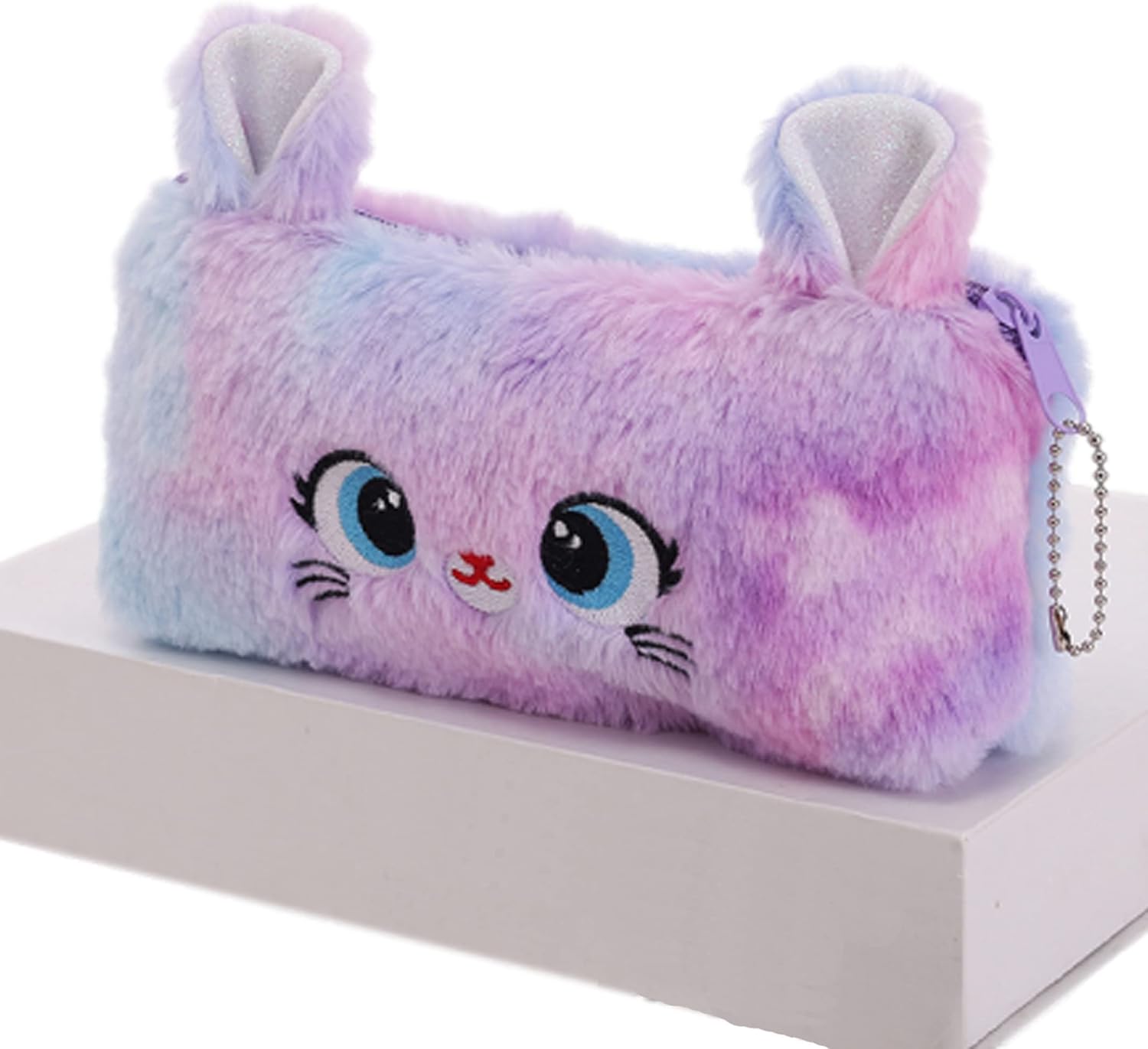 【Abon Abon】筆箱 かわいい ペンケース ポーチ ふわふわ ぬいぐるみ 猫 小学生 可愛い ゆめかわ ねこ うさぎ 動物 女の子 子供 プチ ギフト 卒園 入学 祝い プレゼント レインボー ユニコーンカラー もふもふ (パープルピンク)