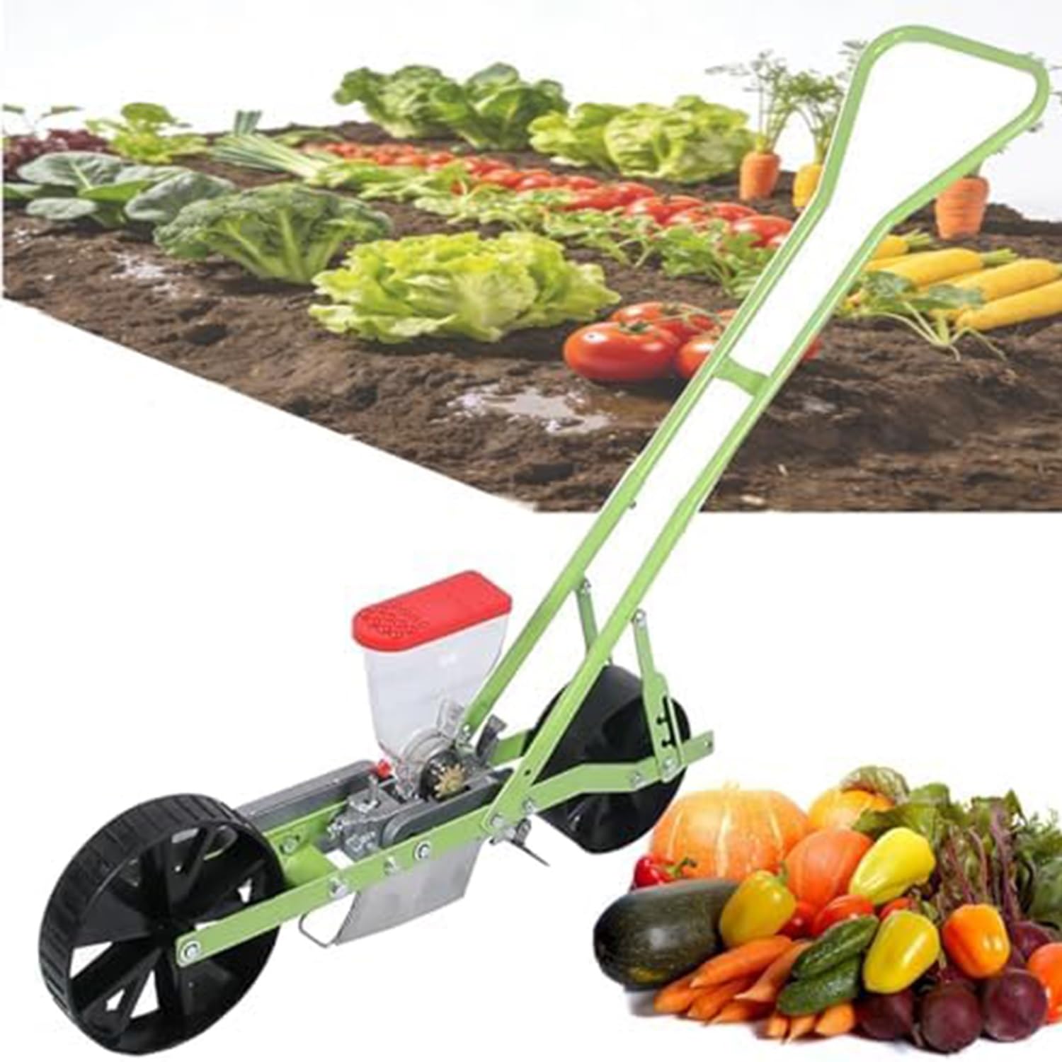 Semoir Jardin Précis, Nouvelle Semeuse Manuelle Portable À Pousser. Épandeur Manuel Sème Efficacement Maïs, Arachide Et Radis sur 1 À 6 Rangs avec Espacement Ajustable(1 Rows)