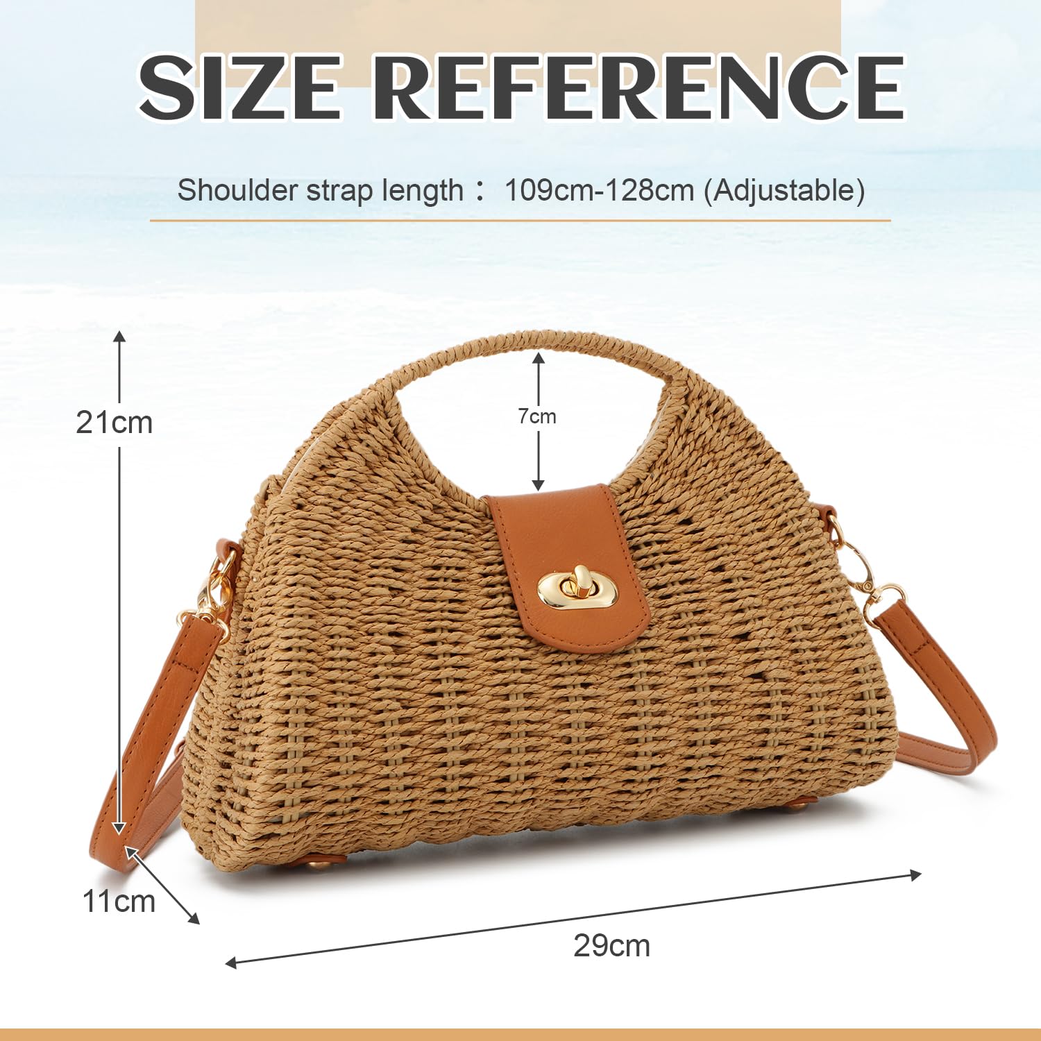 EVEOUT Bolso Bandolera Ratán Mujer Boho Chic Bolsos Cesta Paja Verano Bolsa de Mano Tejido para Playa Vacaciones