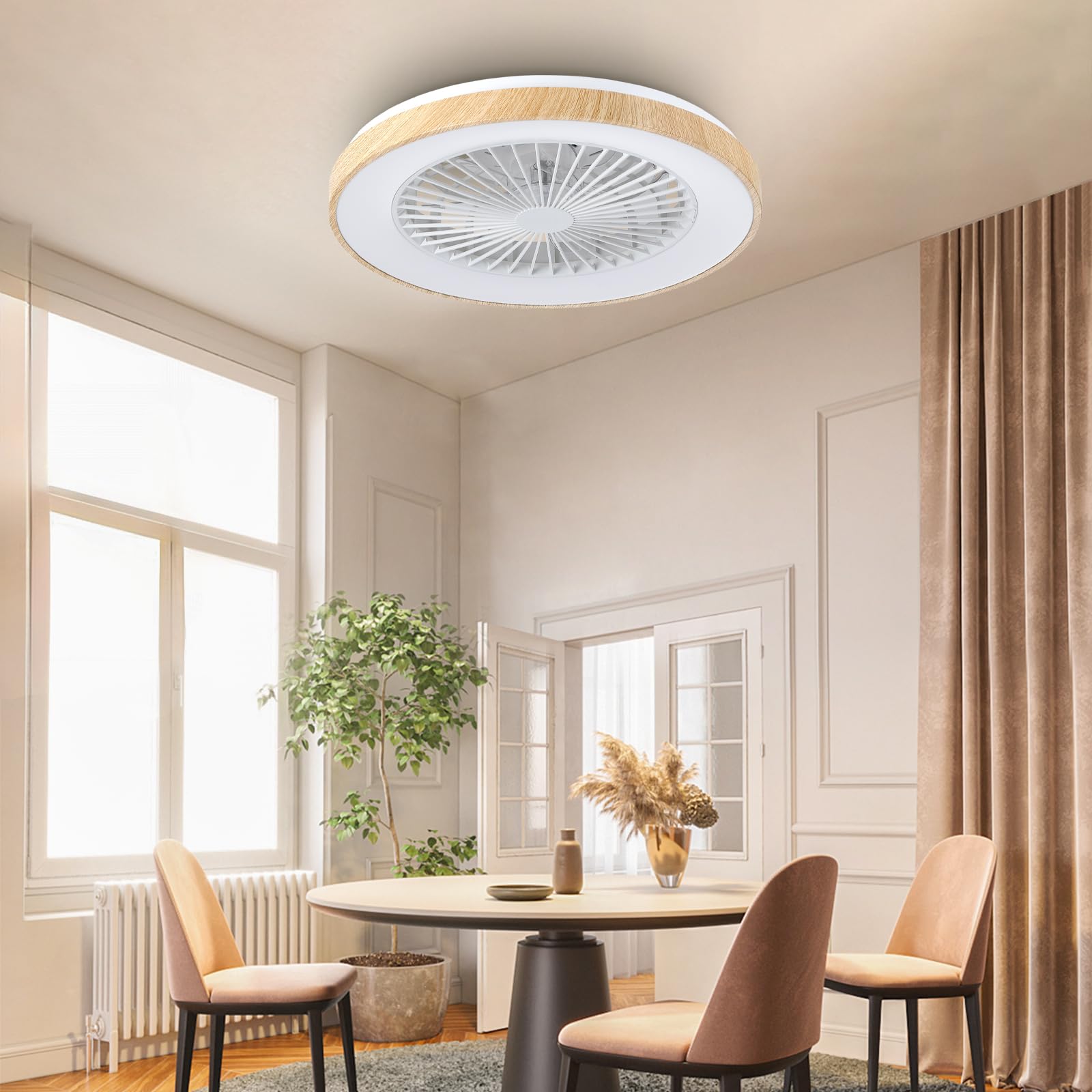 Deckenventilator mit Beleuchtung für Schlafzimmer, Ø48cm, Leise DC Motor 20W, Fernbedienung, 6-Gang, Moderne LED 40W Deckenleuchte mit Ventilator, RGB, Dimmbar, 3000K-6000K, Sommer Winterbetrieb