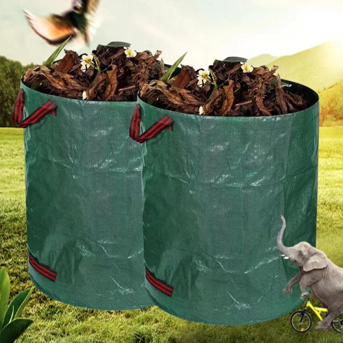 Bolsa para residuos de jardín, saco hojas reutilizable, contenedor basura para malas hierbas Bolsa para hojas