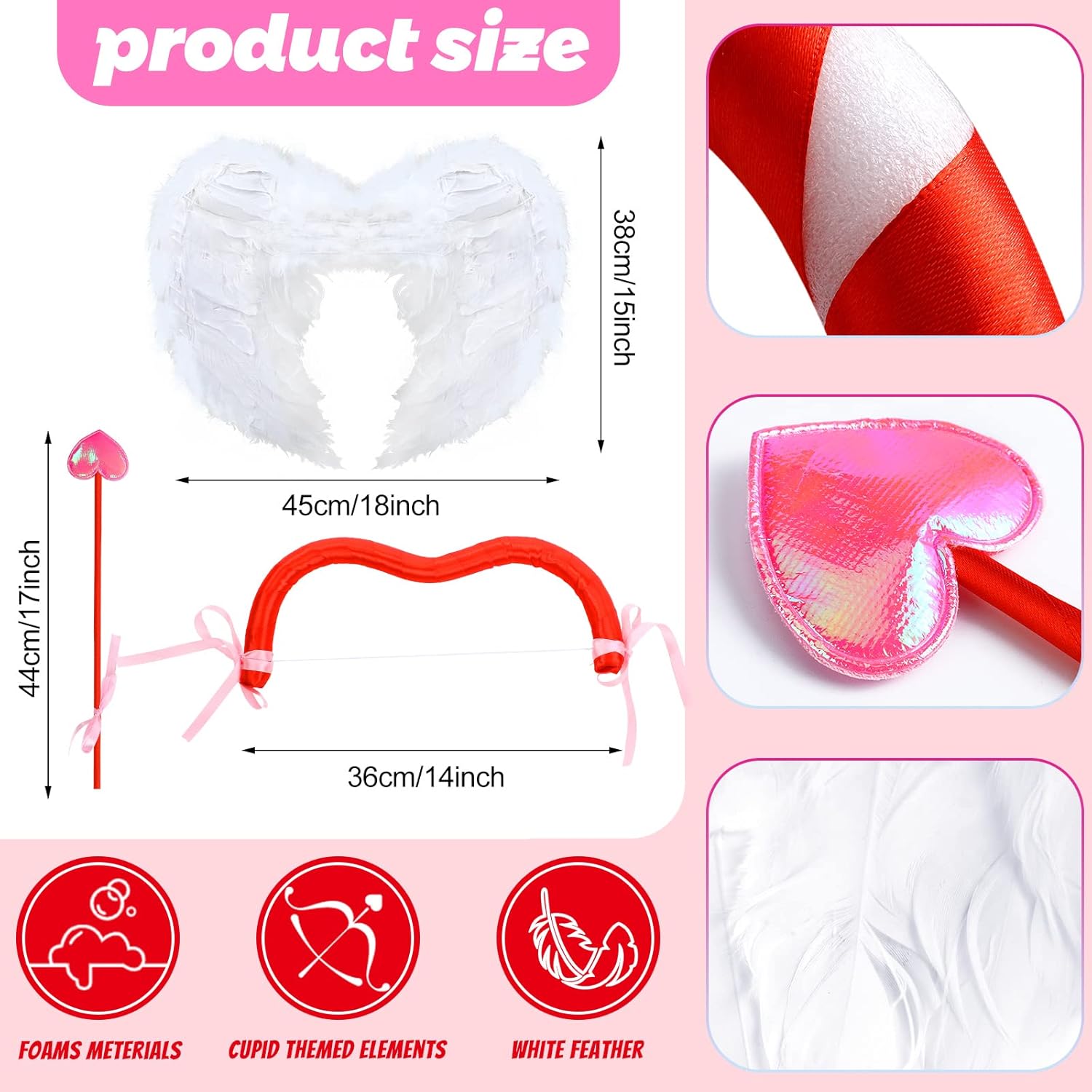 Xuhal 9 Pcs Halloween Cupid Costume for Women Cupid Bow and Arrow Set Wings Heart Headband Sticker Heart Shape Sunglasses Thigh High Stockings Arrow Costume Accessories - Image 3