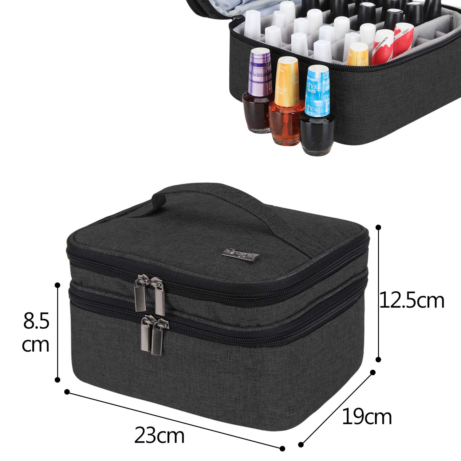 Luxja Organizer na lakier do paznokci, etui na lakier do paznokci, uchwyt na lakier do paznokci - mieści 30 butelek (15 ml - 0,5 fl), dwuwarstwowa torba do przechowywania lakierów i manicure, czarny