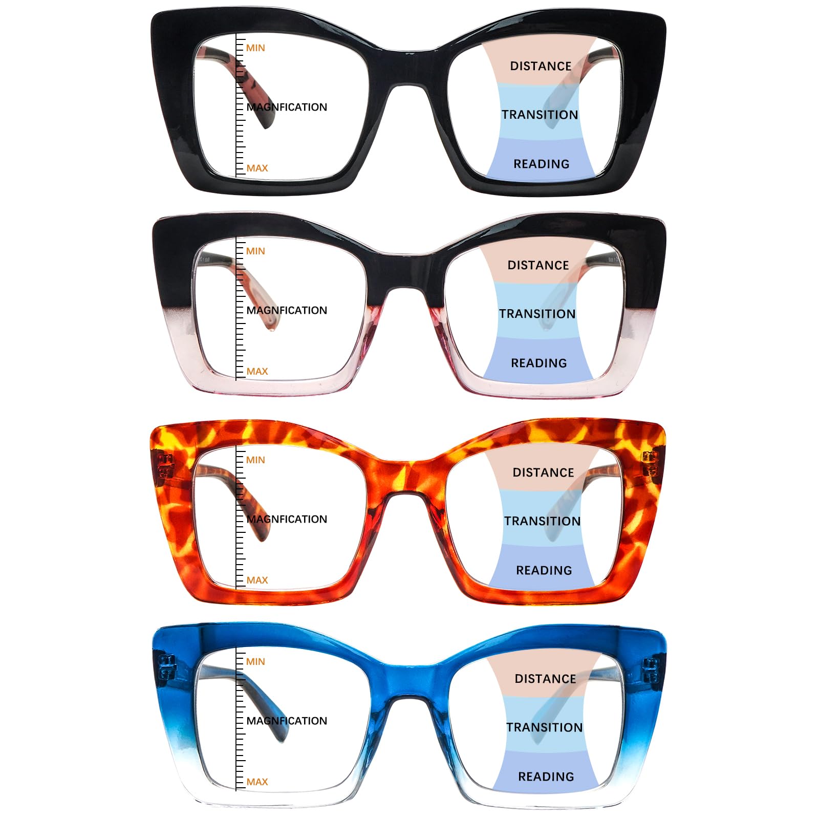 COJWIS Multifocus Progressive Reading Glasses for Women - 4 Pack Bifocal Computer/Book Readers Blue Light Blocking With Spring Hinge(4 Mix,2.0x)