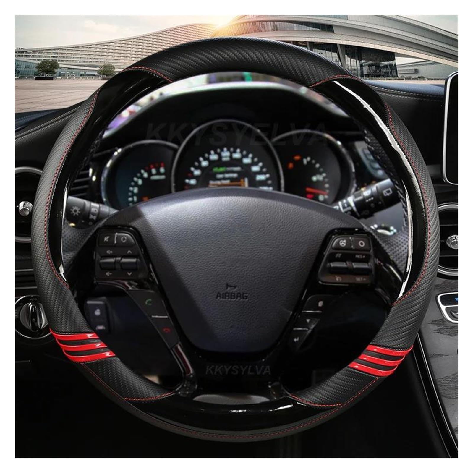 Lenkradabdeckung Carbon Faser Auto Lenkrad Abdeckung Für Kia K3 2013 K2 Für Rio 2015 2016 Für Ceed Für Cee'd 2012-2017 Lenkrad Bezug Auto(Black)