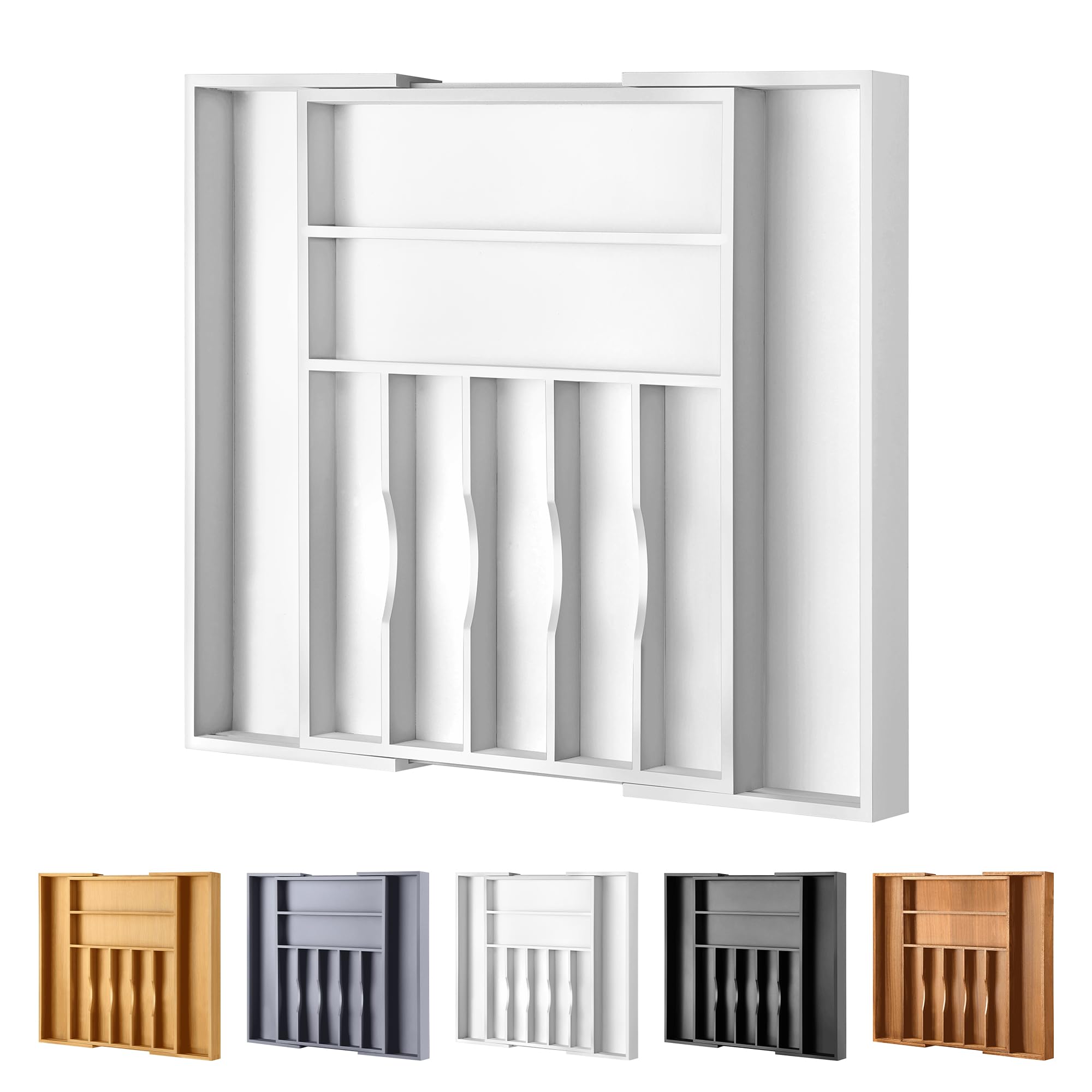 Großer Premium-Besteck-Organizer aus Bambus – erweiterbarer Schubladen-Organizer und Utensilien-Organizer – 43,2 x 50 cm Besteckkasten mit Trennwänden für Küchenutensilien und Besteck (7–9