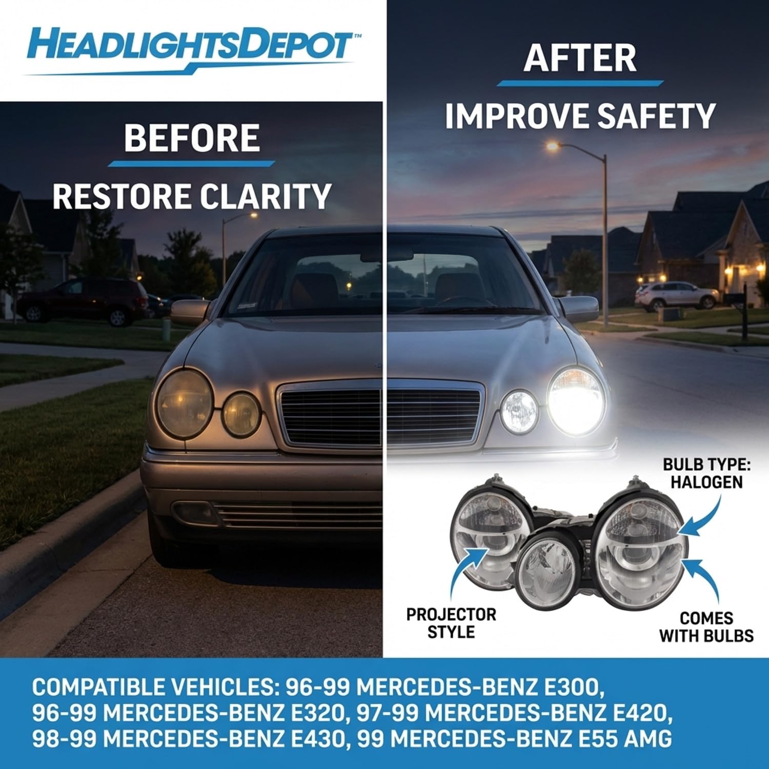 Amazon.com: HEADLIGHTSDEPOT Headlights Compatible with Mercedes