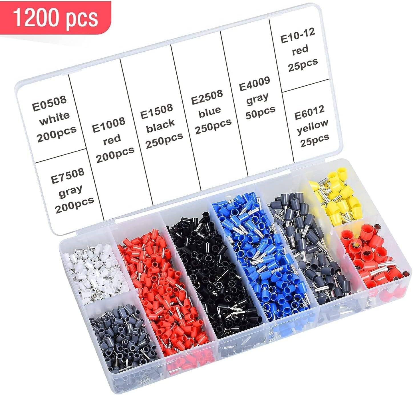 Alicate de Crimpar com Kit 1200 Terminais, Ferramentas de crimpagem autoajustáveis para 0,25-10mm², terminal de cabo de aço com ponteira quadrada