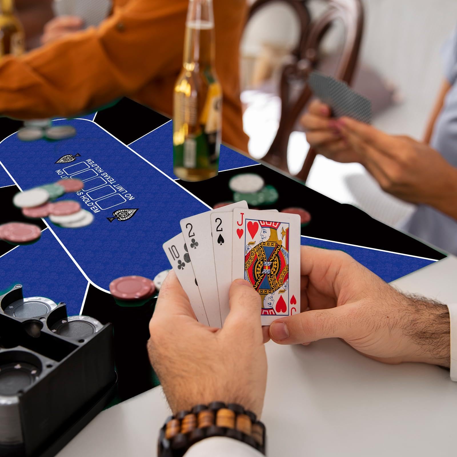 mata do gry w karty, Przenośna gumowa mata na stół do pokera Texas Hold'em dla 10 graczy z torbą przenoszenia(L)