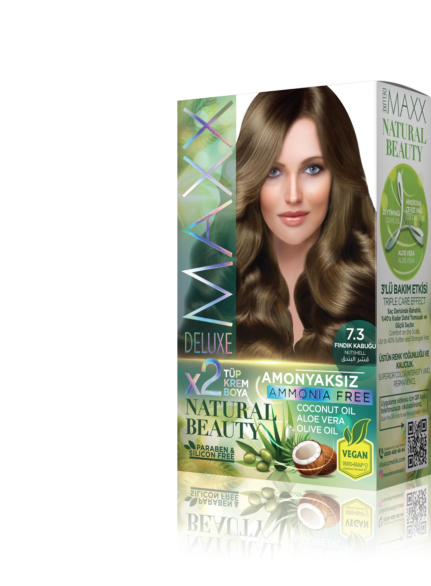 Maxx Deluxe Natural Beauty Amonyaksız Set Saç Boyası 7.3 Fındık Kabuğu