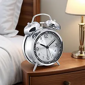 Despertador alto para adultos com sono pesado, despertador analógico operado por bateria de 4,5 polegadas para decoração de quartos, prata