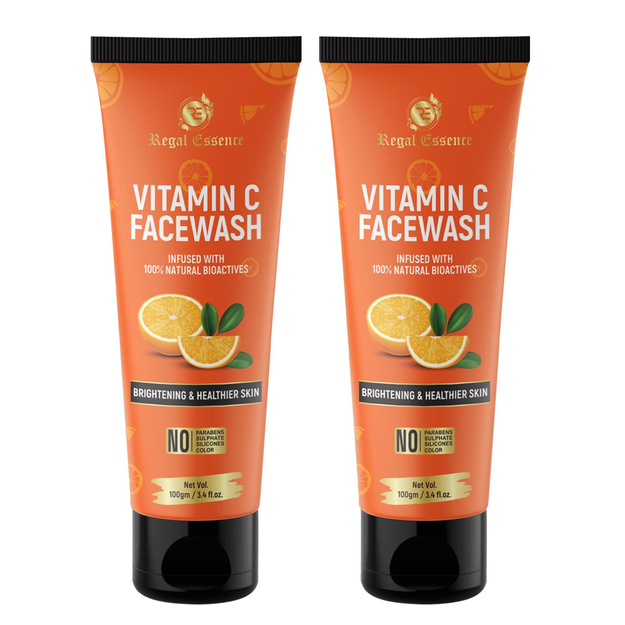 REGAL ESSENCE Vitamin C Facewash For Skin Whitening, Pigmentation, Glowing, Acne Scars for all skin types - No Parabens, Sulphate, Silicones 100ml (Pack of 2)
