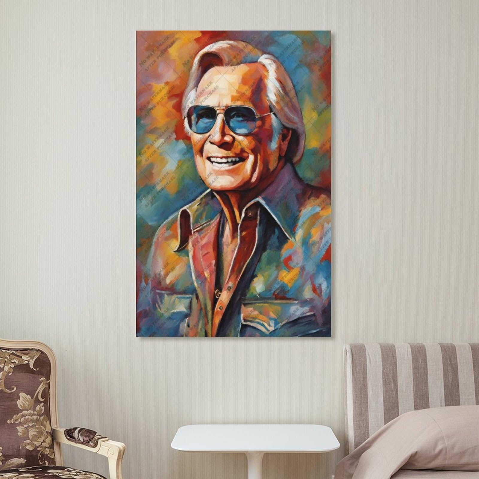 FCOJE Stampa artistica da parete su tela con cantante folk country George_Jones (2), per camera di ragazzi e adolescenti, 60 x 90 cm