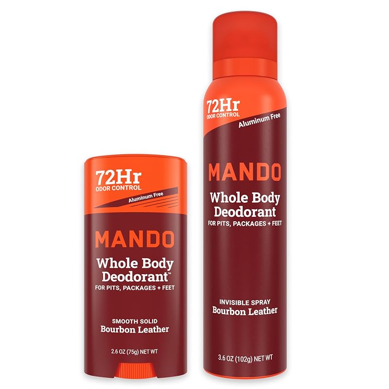 Mando Desodorante corporal em bastão e spray Bourbon, pacote com 2