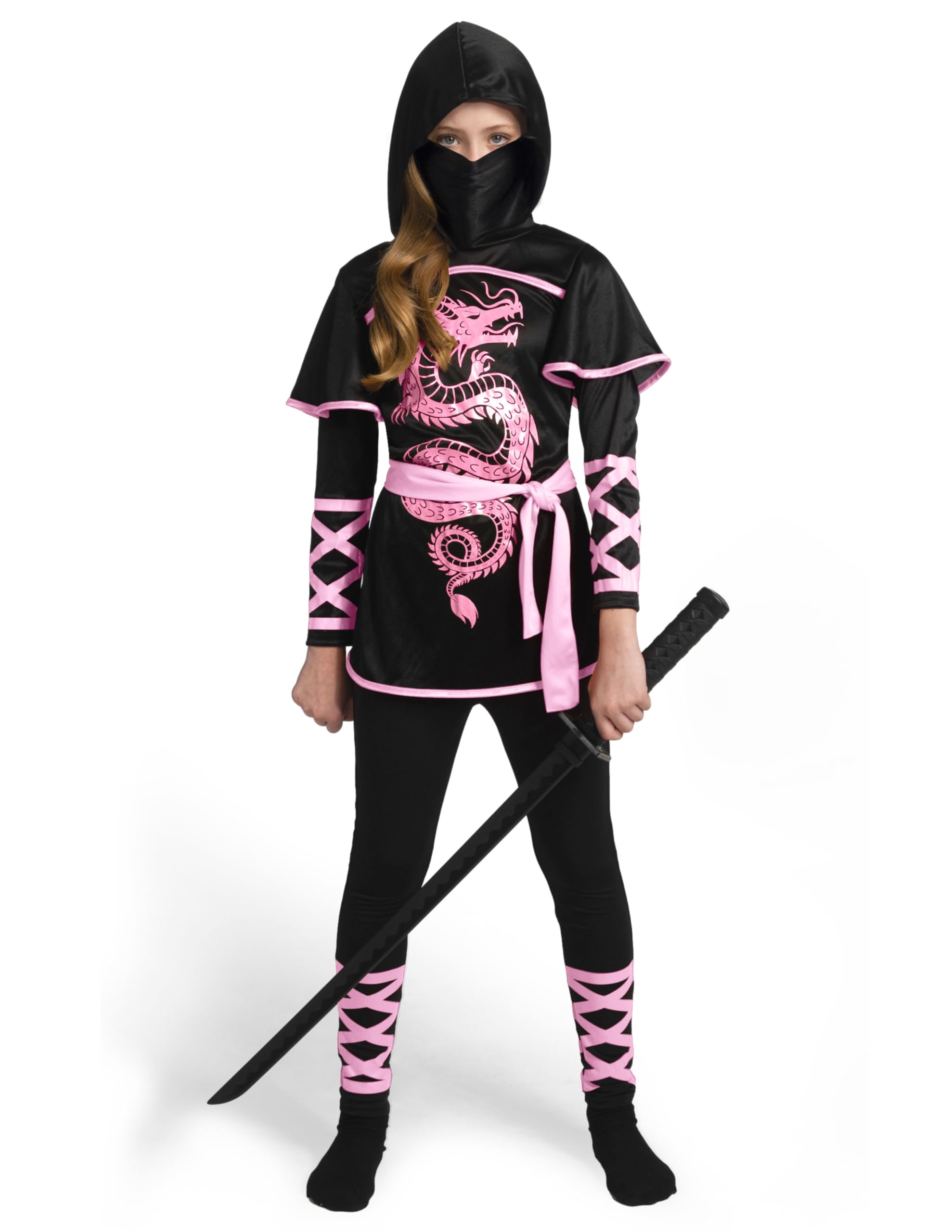 Spooktacular Creations Ultimate Ninja Dragon Costume Set for Kids, Black and Pink, Ninja Outfit for Girls for Halloween Costume Parties