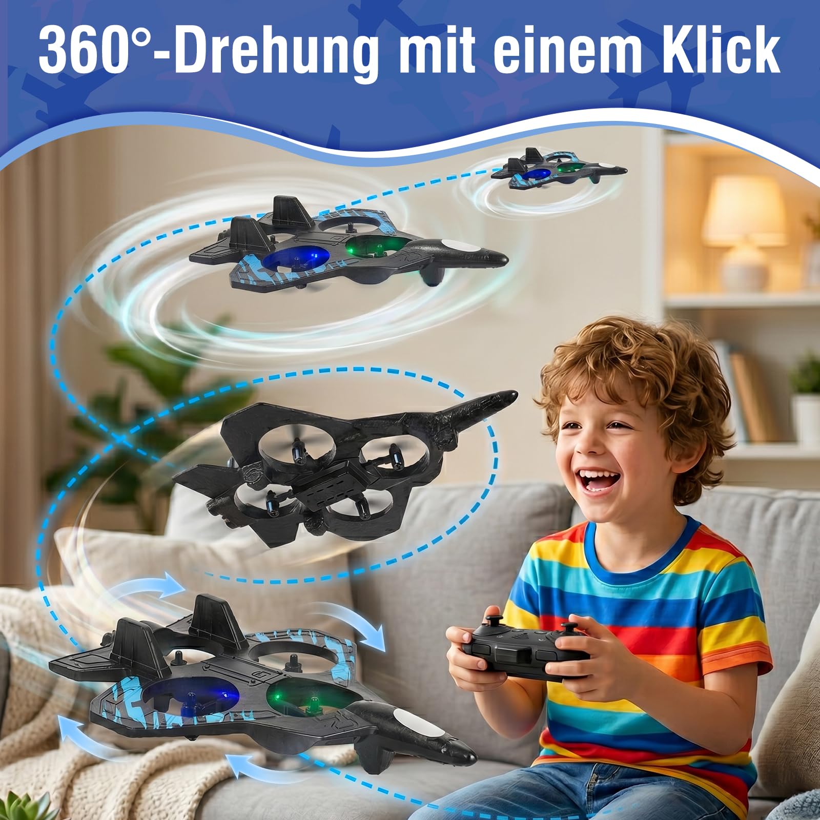 Mini Drohne für Kinder,RC Flugzeug Spielzeug Quadrocopter Drone für Kinder und Anfänger mit 2 Akkus,Ein-Knopf Start/Landung,360°-Flips,Geschenk für Jungen Mädchen