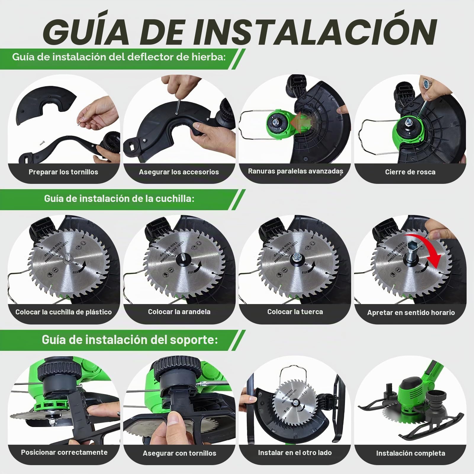 Desbrozadora Bateria 21V, Desbrozadora Electrica con 2x3.0Ah Baterías y Cargador, 3 En 1 Cortabordes Bateria con Mango para Césped, Arbustos y Maleza (Verde)