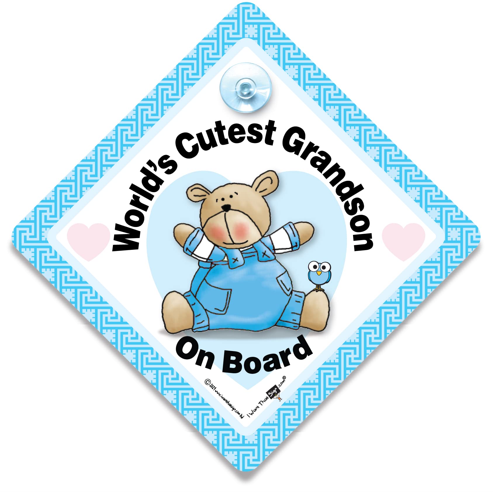 Iwantthatsign.com Blue World's Cutest Grandson On Board Car Sign, Baby On Board Sign, 14Cm
