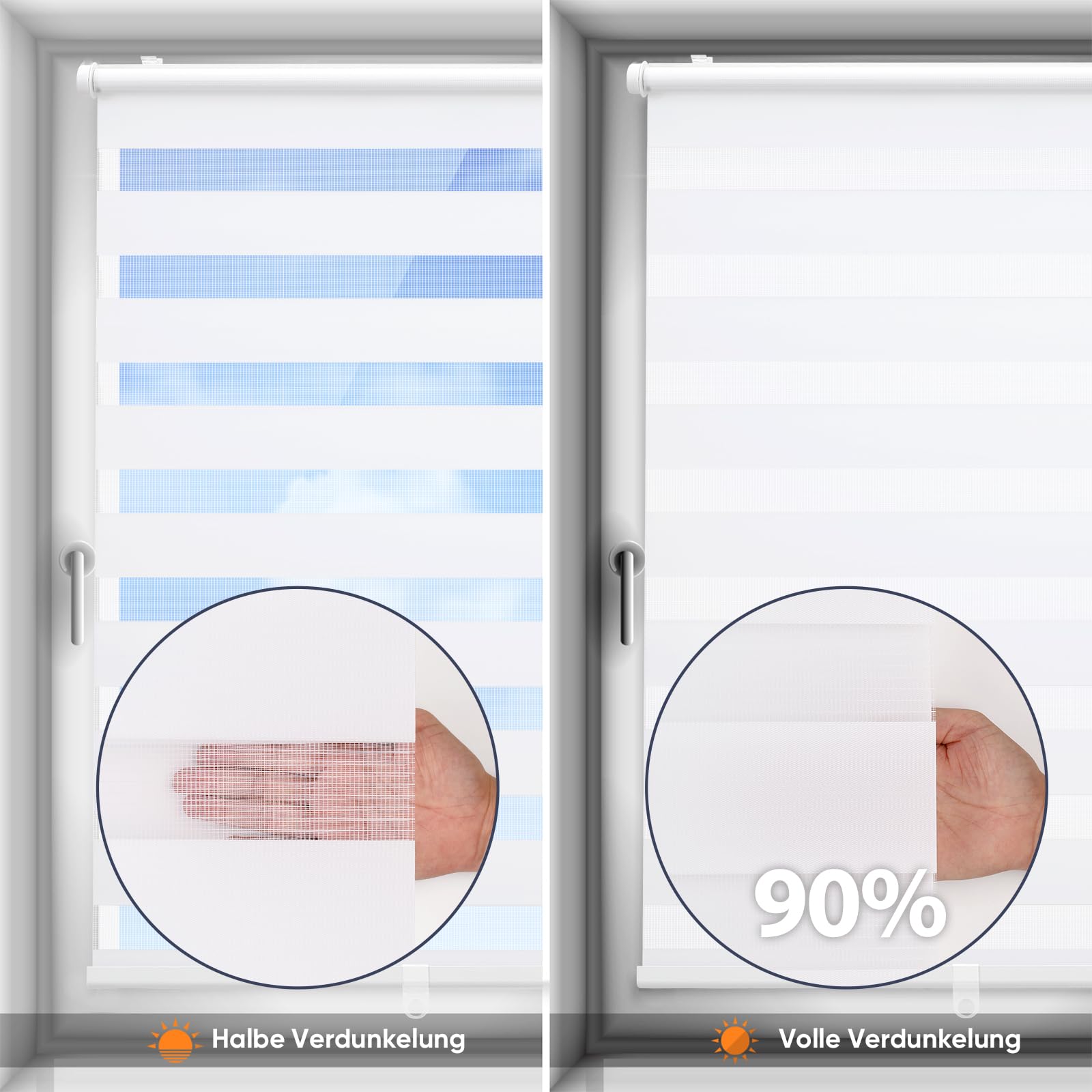Sekey Doppia tenda a rullo, fissaggio senza fori, 45 x 150 cm, colore bianco