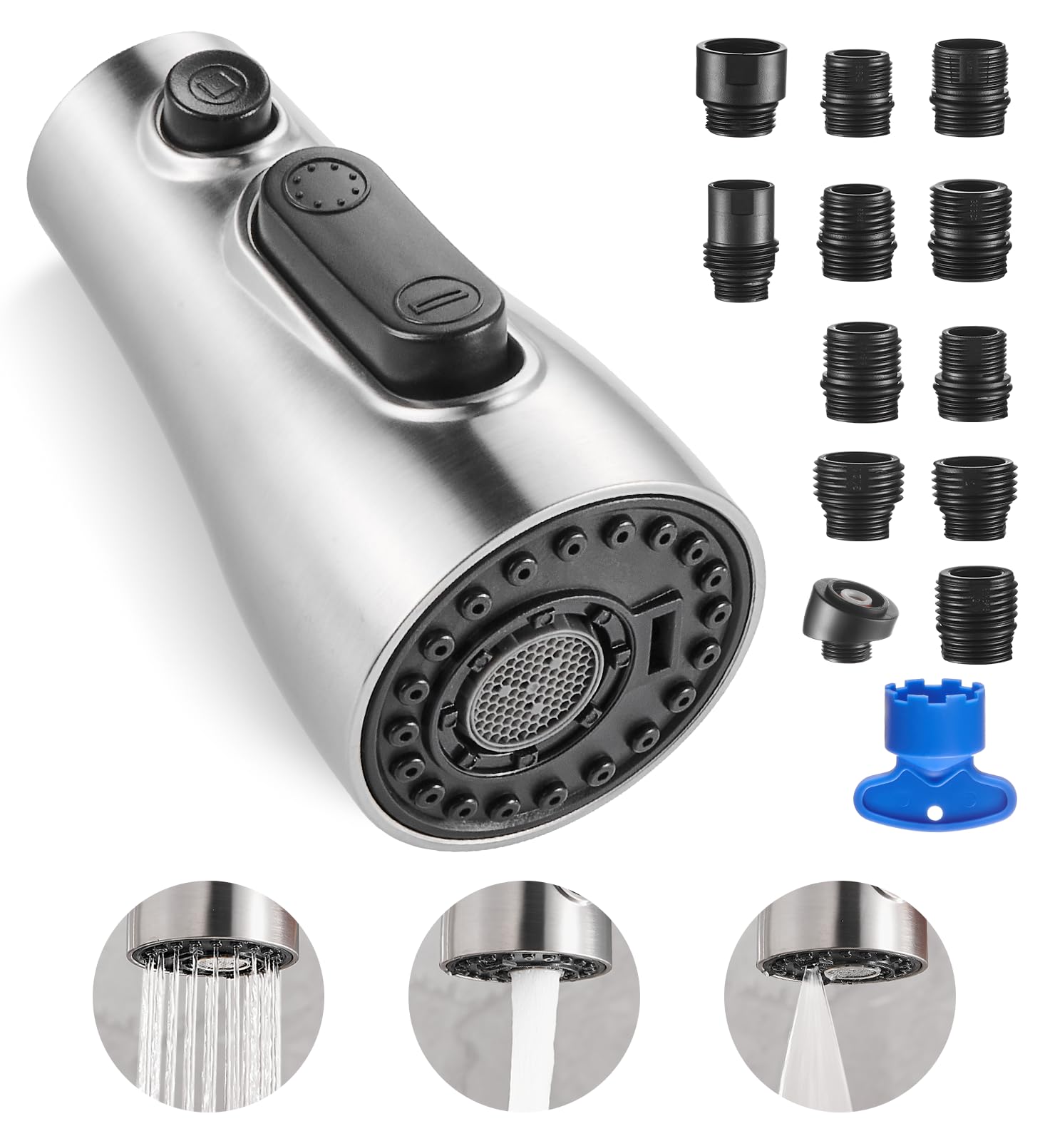 Tête de pulvérisation polyvalente avec jet double fonction pour robinet à tirer