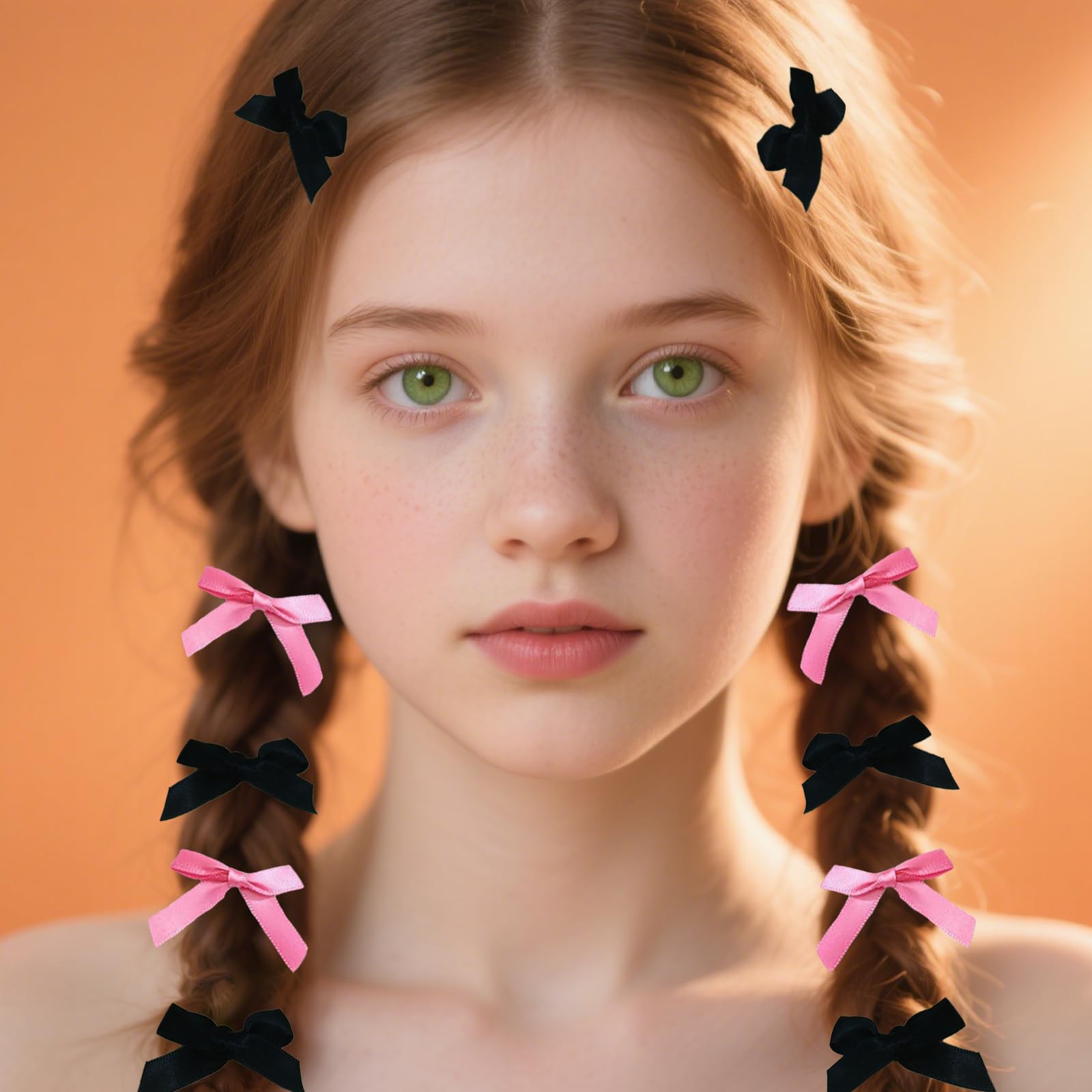 Bow Hair Clips, 66Pcs Satin Ribbon Hair Bows Bowknot Hairpin for Women Girls Children Pink White Black, pink, black and white - Image 2