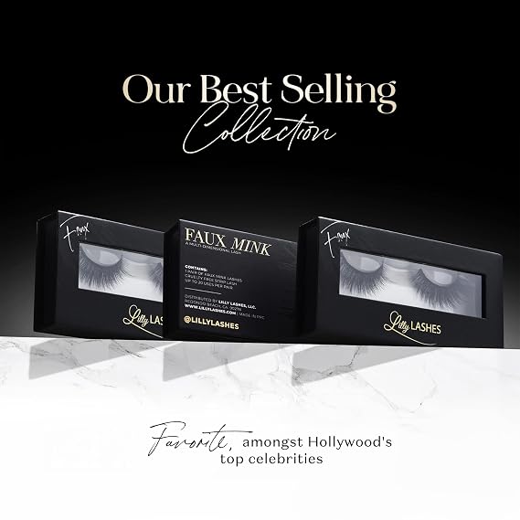 Lilly Lashes 3D Miami Faux Mink Strip Eyelashes, False Eyelashes Dramatic Look, Reusable False Lashes, Fake Lashes Pack, Lash Strips with Luxury Silk Like Fibers, No Lash Glue Included