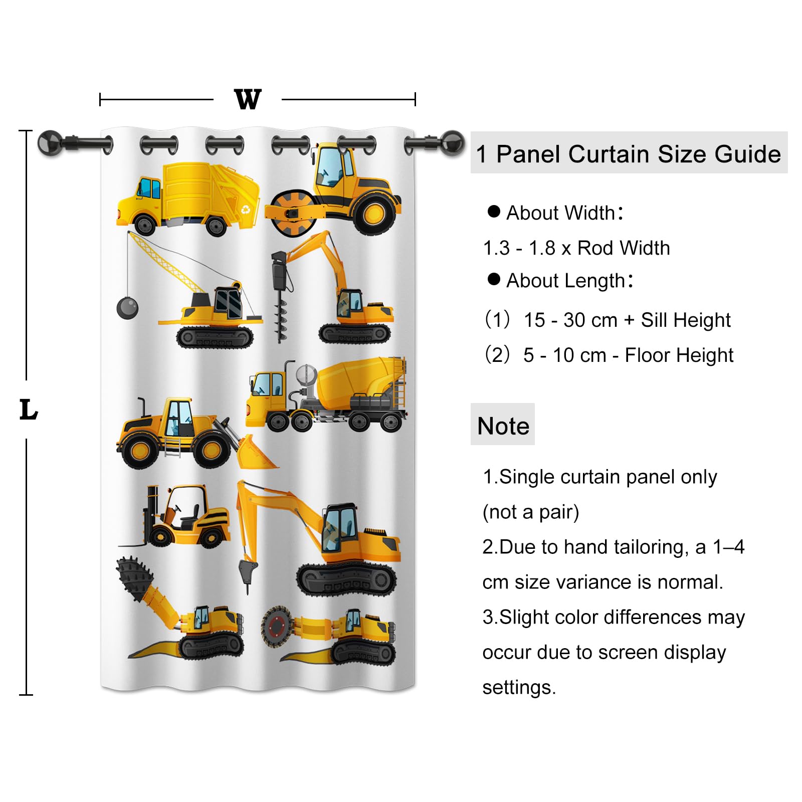 YONGFOTO Bagger Vorhang Kinderzimmer Baustelle Traktor Autos Lastwagen Bulldozer Verdunklungsvorhänge Jugendzimmer Junge mit Ösen 1 Stück 140 x 229 cm