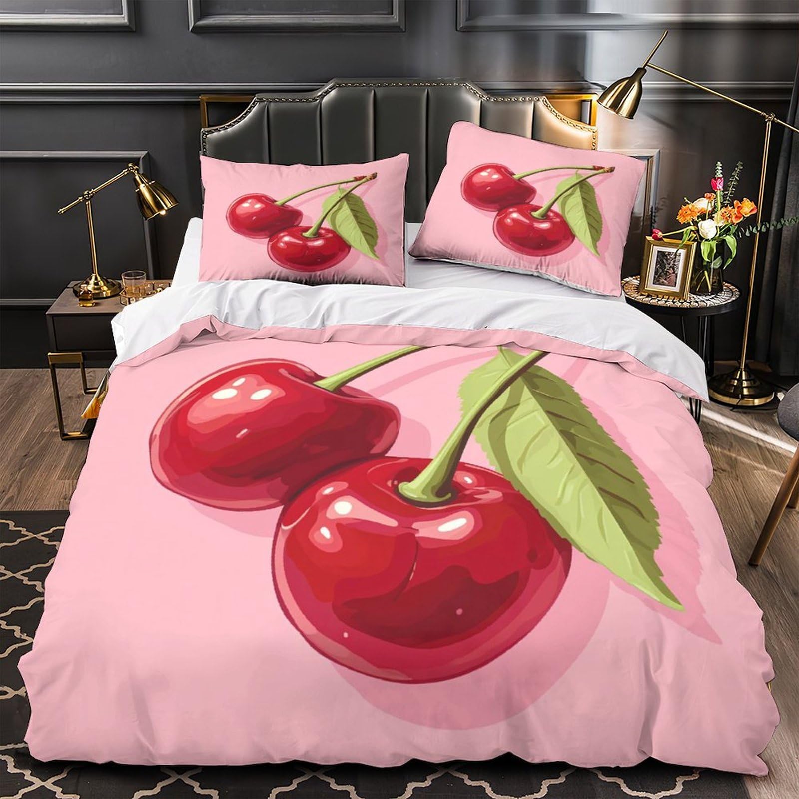 Housse de couette cerises pour chambre d'enfant parure de lit légère 3 pièces
