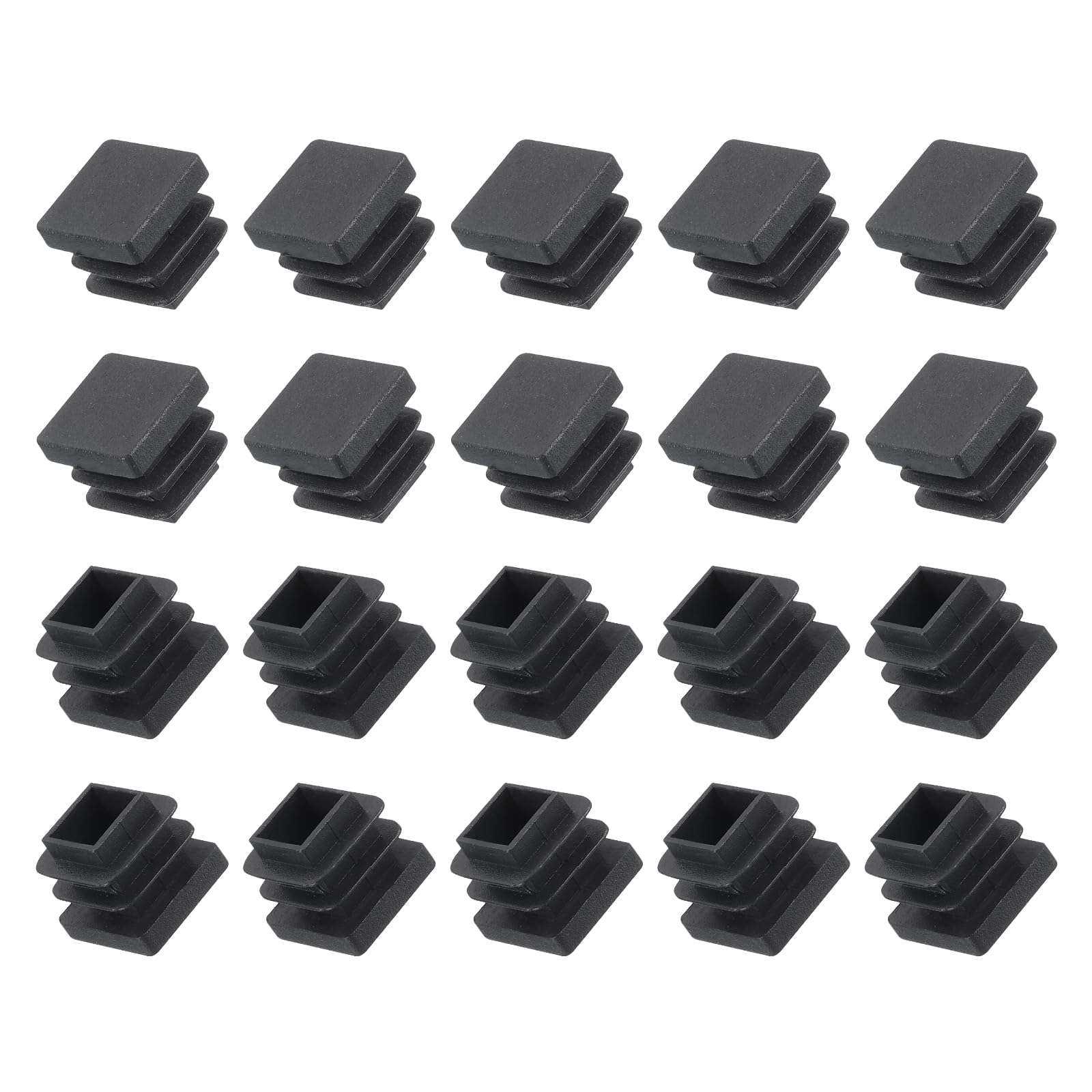 METALLIXITY Square Tube End Cap(15 x 15mm) 50Pcs, Plastic Plugs Insert End Caps Pipe Cap Cover Threaded End Blanking Caps Protector - for Square Tube Fence Furniture Table Chair Legs, Black
