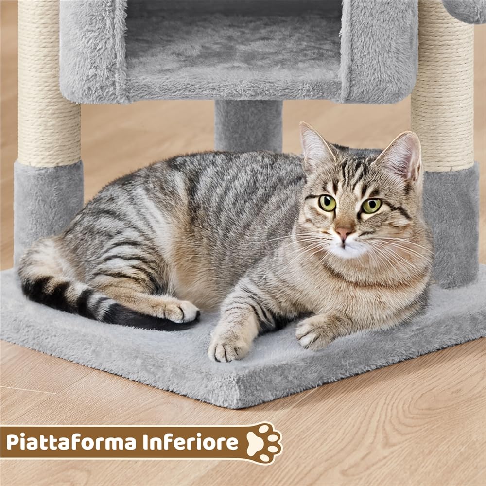 Yaheetech Tiragraffi Albero per Gatti con Posatoio Grande Graffiatoio per Gatti 40,5 x 40,5 x 59 cm Grigio Chiaro