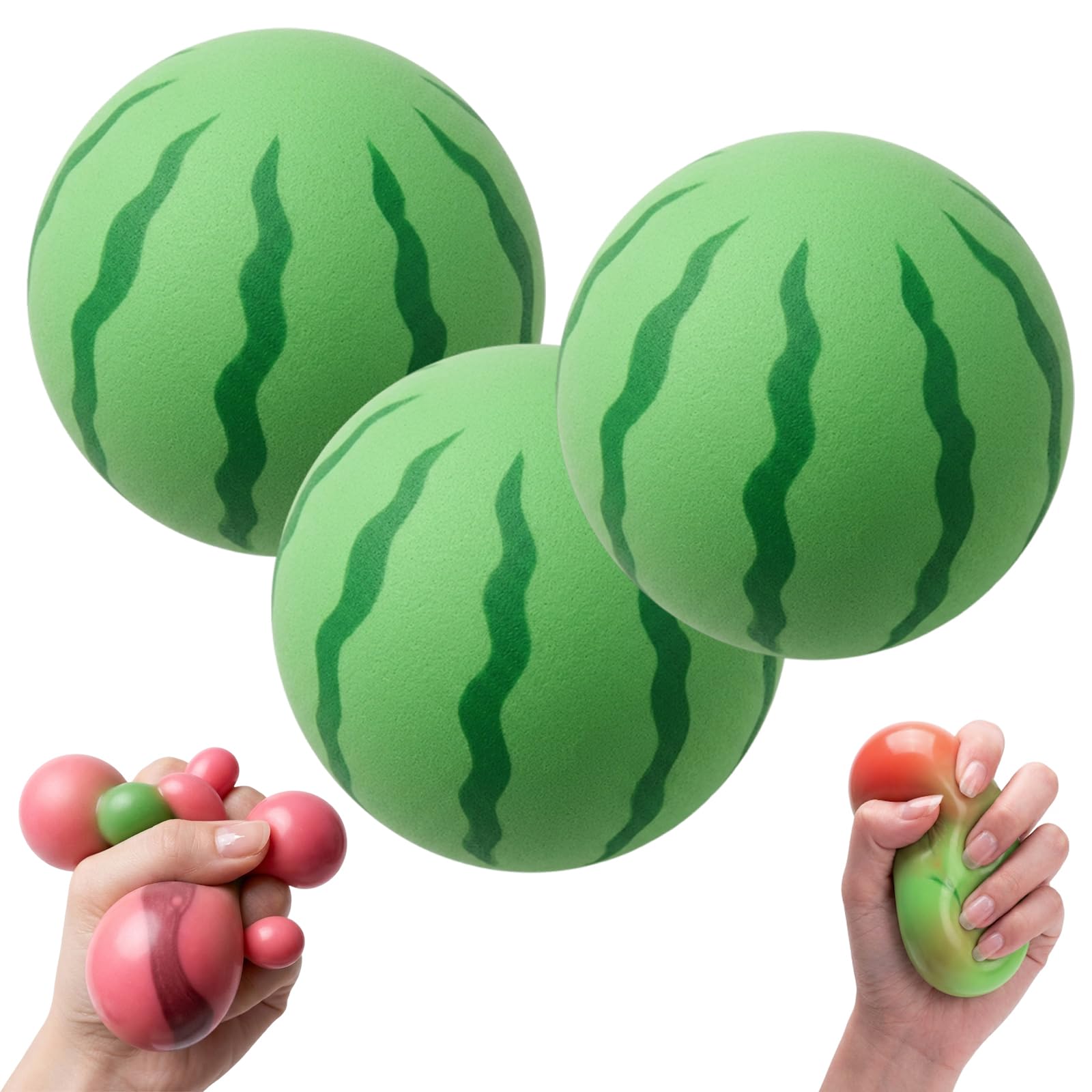 3PCS Stress Balls Set, Slow Rising Watermelon Squishy Fidget , Fruit Fidgets, Soft Stress Ball for Work, Study, Commute and Travel