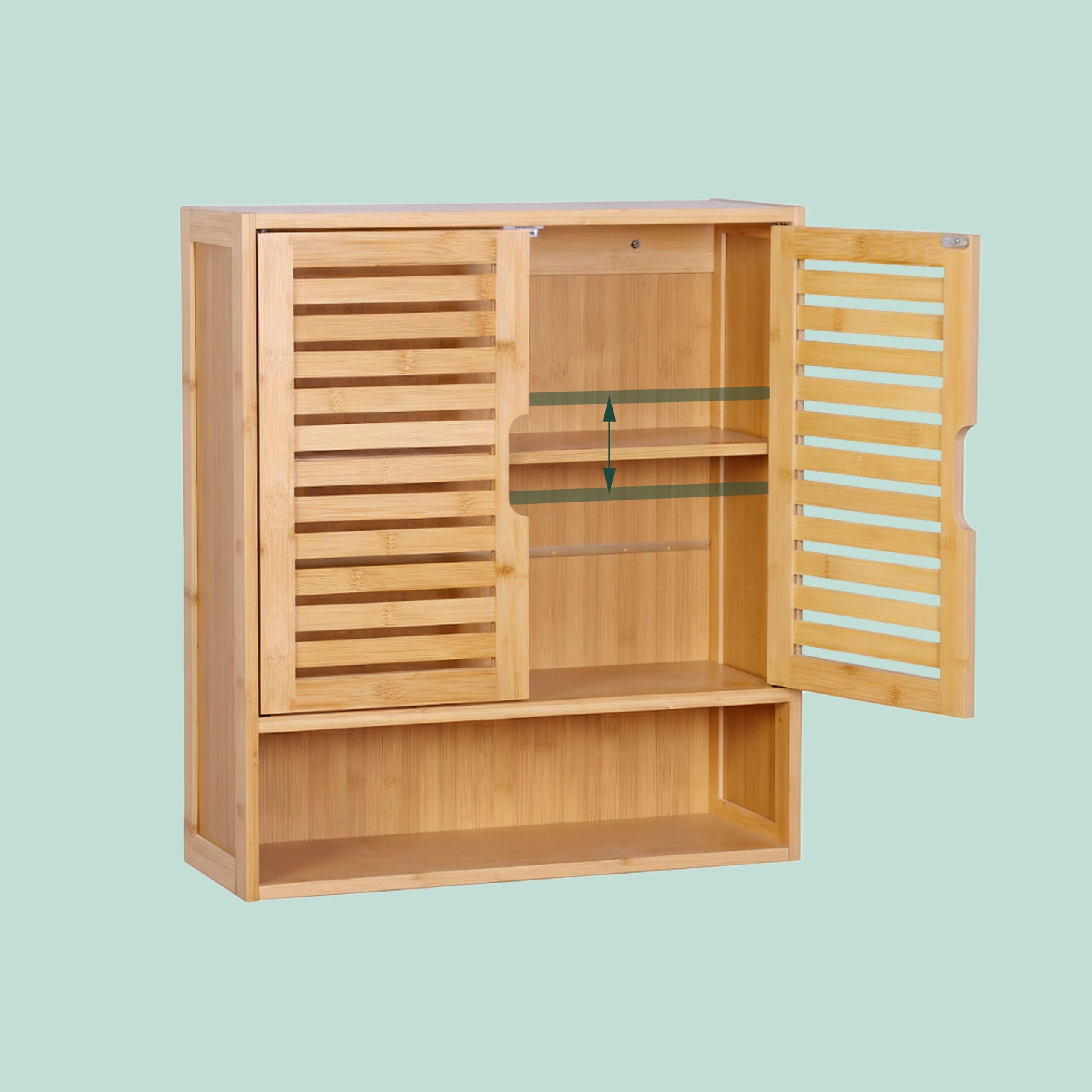 Relaxdays Armoire Murale Salle de Bain, 3 Compartiments, H x L x P : 66 x 59 x 21 cm, Portes à lamelles.