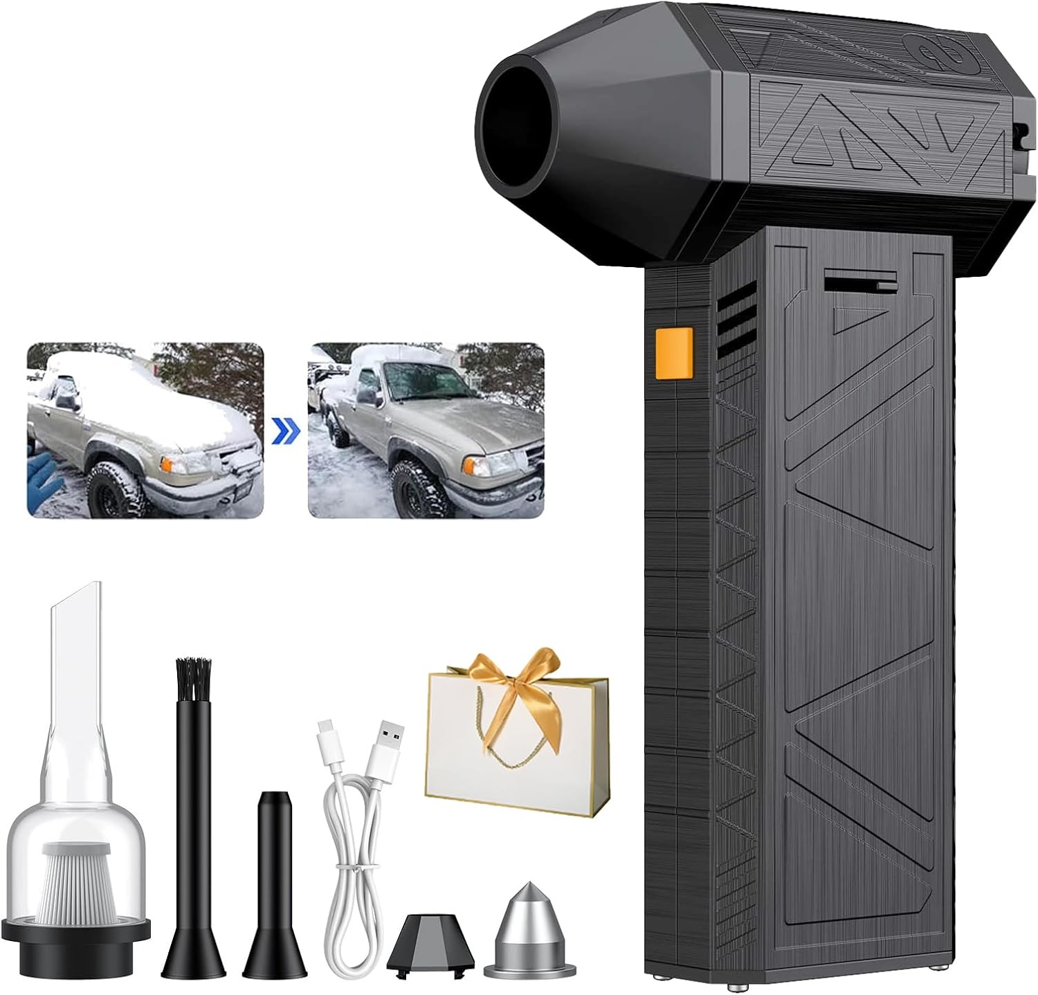 1500w Thermal Blower, Snow Blower for Car with 3 Adjustable, Portable Mini Turbo Snow Blower for Drying, Snow Removal, Cleaning (C)