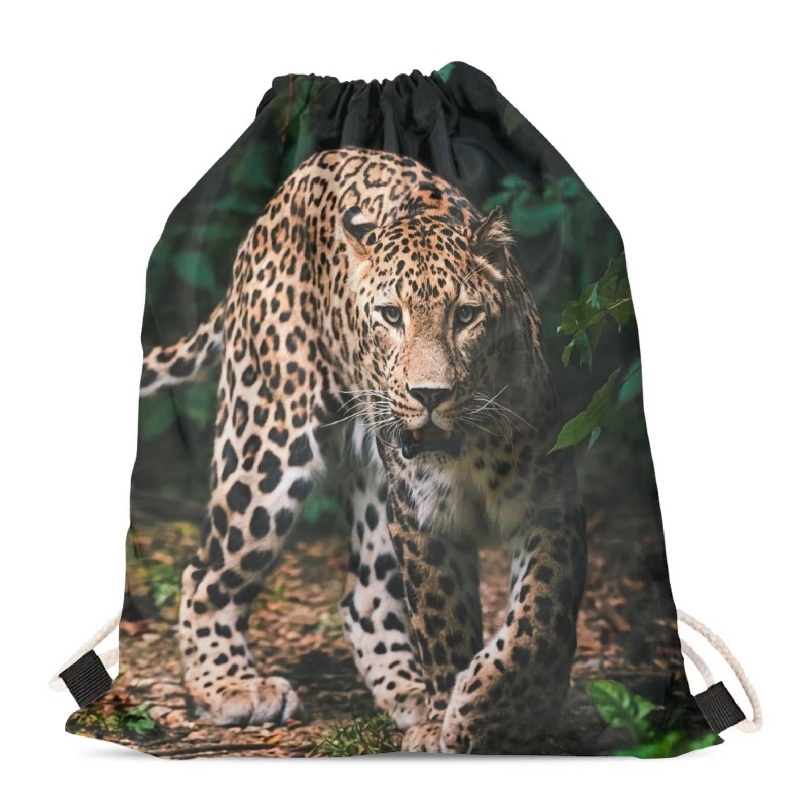 Showudesigns Leopard Swim Bag Drawstring Backpack Kids Sports P.E. Bag Childrens Rucksack String Gymsack Swimming Bags Boys Girls Xmas Gifts Animal Cheetah โ image 1