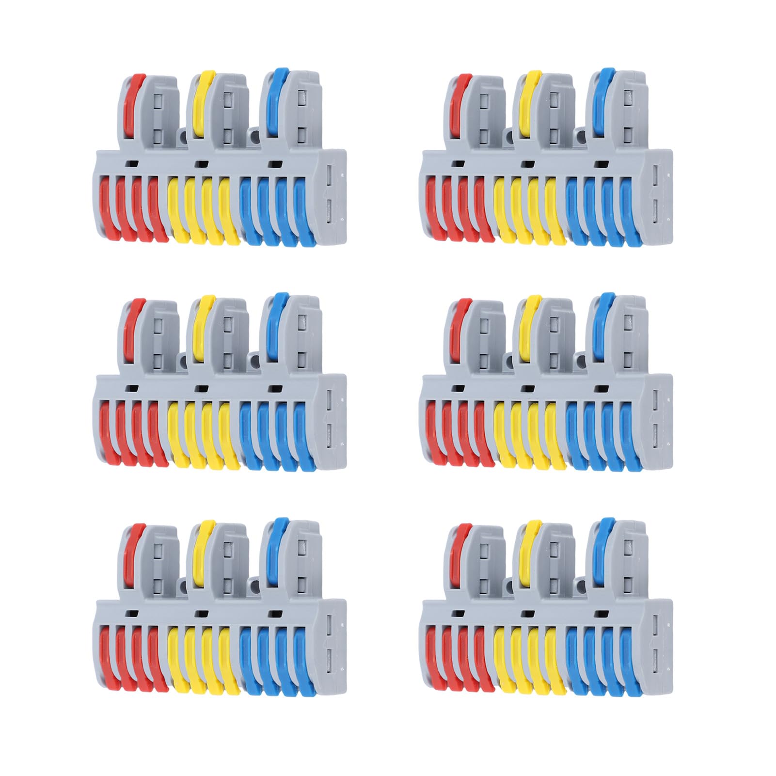 6PCS Push in Lever Wire Connector Electrical Splicing Kit for Compact Inline Terminals 3 in 12 Out Reusable PA66 Copper 600V 32A