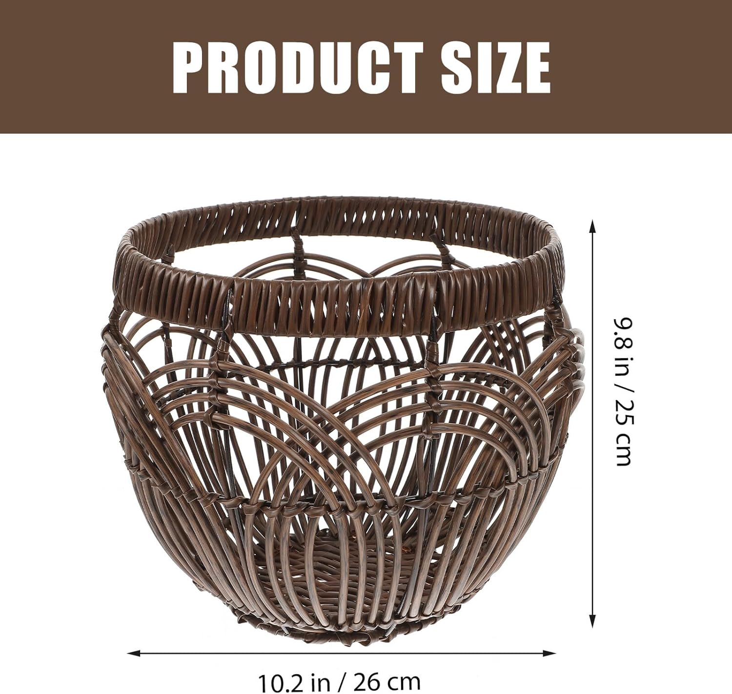 VICASKY Woven Storage Basket Household Organizer Basket Pp Tube Braided Brown 26x15x25cm for Kitchen Bathroom Storage