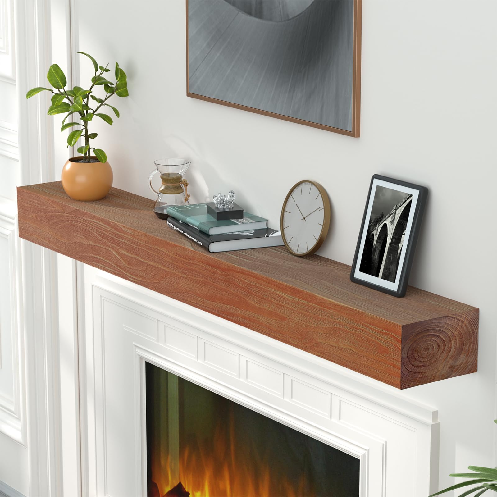VEVOR Mensola per caminetto sospeso a parete in legno bianco 60" per