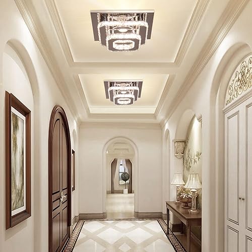 Miniatura 10 de Mini candelabro LED de cristal para techo, 2 capas, lámpara de techo empotrada, moderna iluminación para pasillo, escalera, cocina, baño (blanco