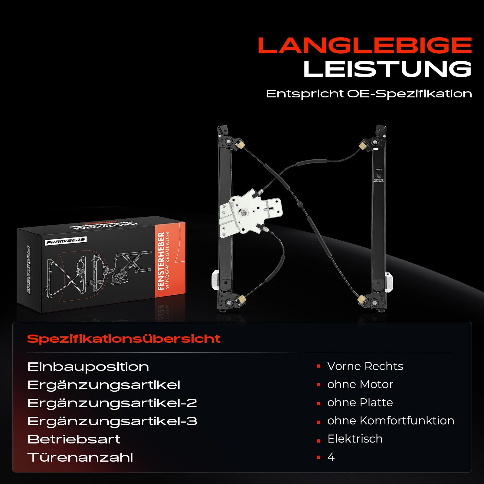 Frankberg Alzacristallo elettrico anteriore destro | 9675899080, elettrico, davanti, Giusto, 9675899080; Compatibile con: C5 III Freno RW, C5 III RD