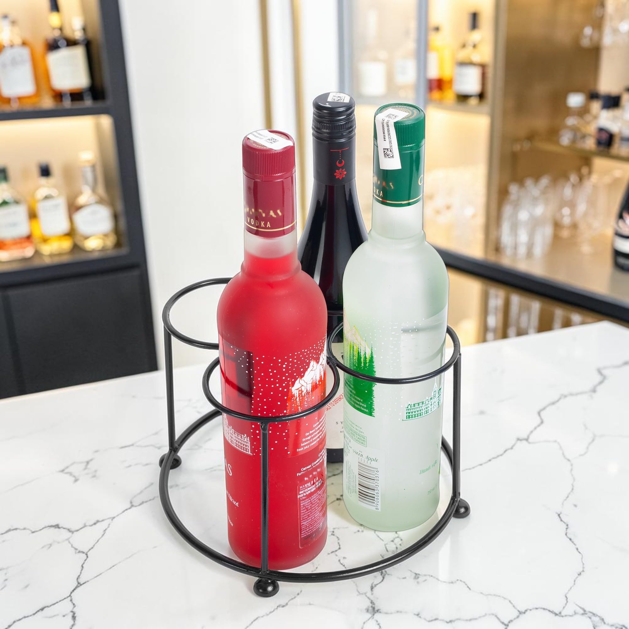 2 Bottle Wine Storage Rack | Freestanding Metal Wine Holder for Countertop | Tabletop Liquor Bottle Organizer for Kitchen, Pantry, Cabinet & Home Bar - JGR-1166-image-0