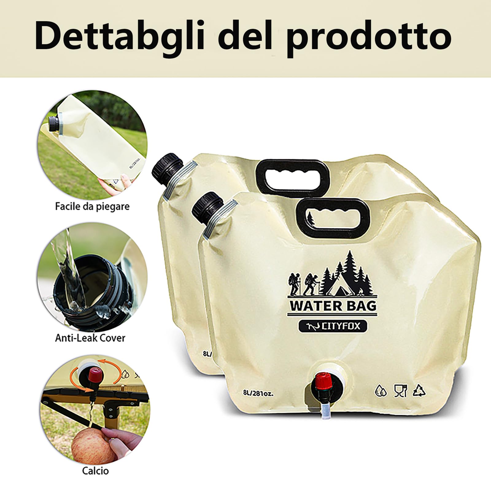 LUCYLANKER Borsa per Acqua Potabile Pieghevole da Esterno, Contenitore per Acqua Potabile da 8 Litri di Grande capacità, Senza BPA, Adatta per Esterni, Barbecue, Picnic e Campeggio