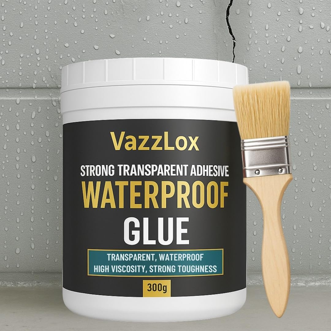VazzLox Crack Seal Glue 300gm with Brush Transparent Waterproof Roof Leakage Crack Seal Agent Roof Water Leakage Solution Water Proof Solution Transparent Solution Waterproofing for Pipe Wall Tiles
