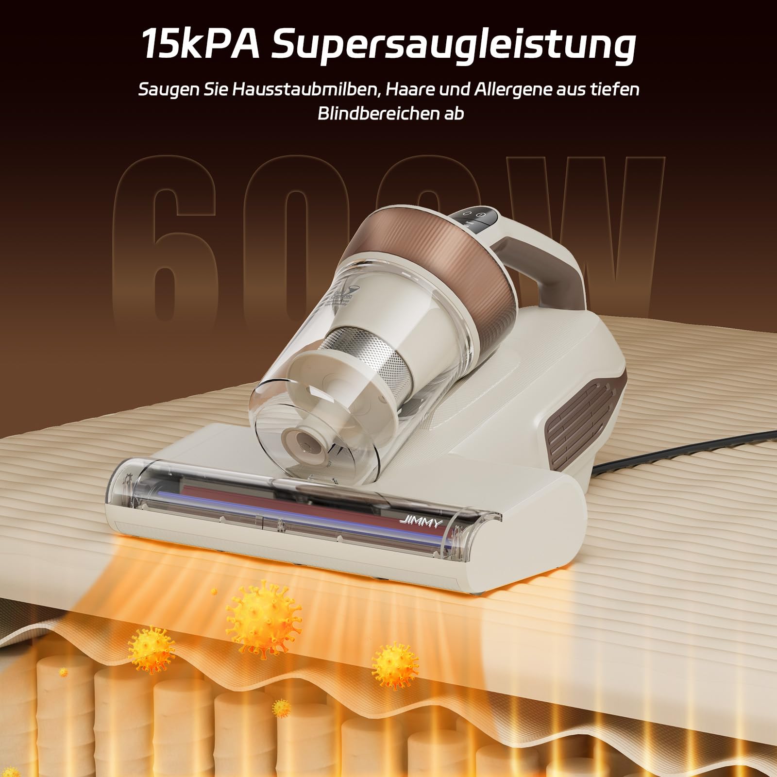 Jimmy BX6 Lite Milbensauger 15kPa Matratzensauger mit Staubsensor Heißluftfunktion UV-C Licht